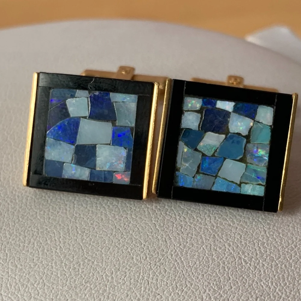 Bloomingdales Vintage Onyx & Opal Cufflinks